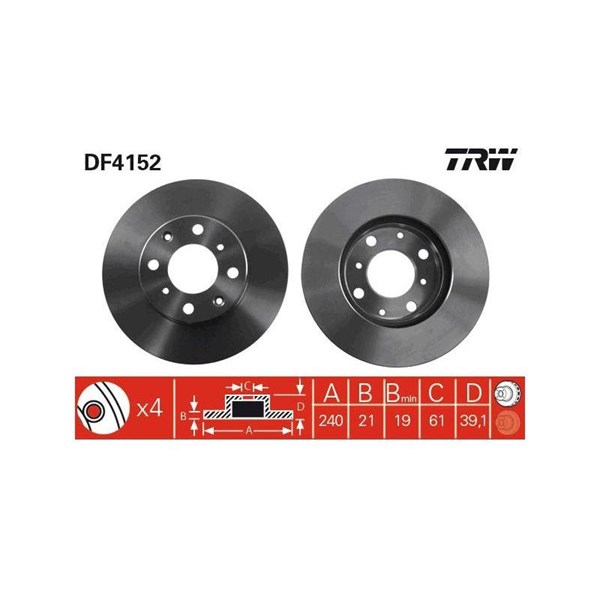 Bromsskiva Ventilerad, Framaxel Trw DF4152 TRW
