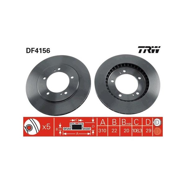 Bromsskiva Ventilerad, Framaxel Trw DF4156 TRW
