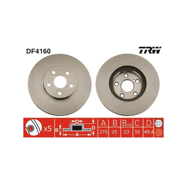 Bromsskiva Ventilerad, Framaxel Trw DF4160 TRW