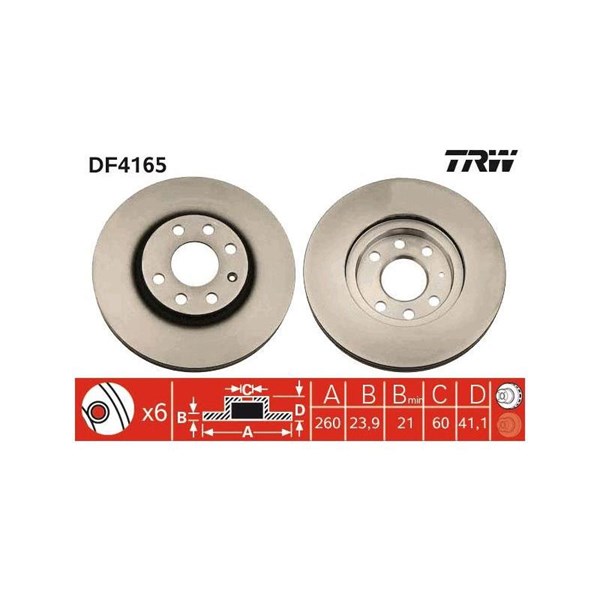 Bromsskiva Ventilerad, Framaxel Trw DF4165 TRW