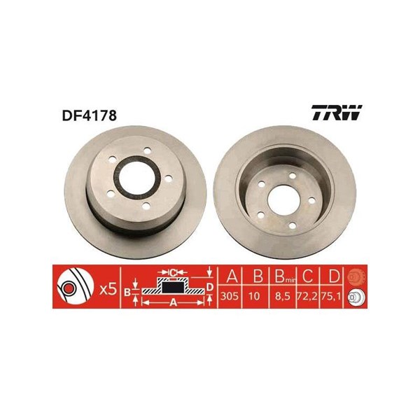 Bromsskiva Solid, Bakaxel Trw DF4178 TRW