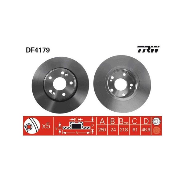 Bromsskiva Ventilerad, Framaxel Trw DF4179 TRW