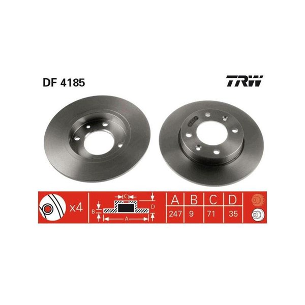 Bromsskiva Solid, Bakaxel Trw DF4185 TRW