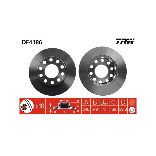 Bromsskiva Solid, Bakaxel Trw DF4186 TRW