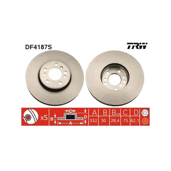 Bromsskiva Ventilerad, Framaxel Trw DF4187S TRW