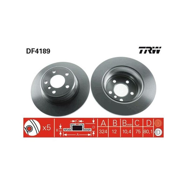 Bromsskiva Solid, Bakaxel Trw DF4189 TRW Bromsskiva Solid, Bakaxel Trw DF4189 TRW