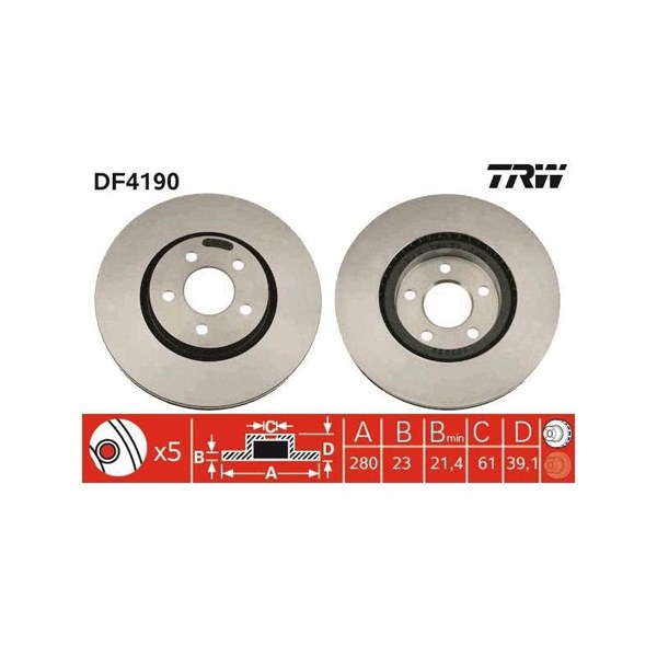 Bromsskiva Ventilerad, Framaxel Trw DF4190 TRW