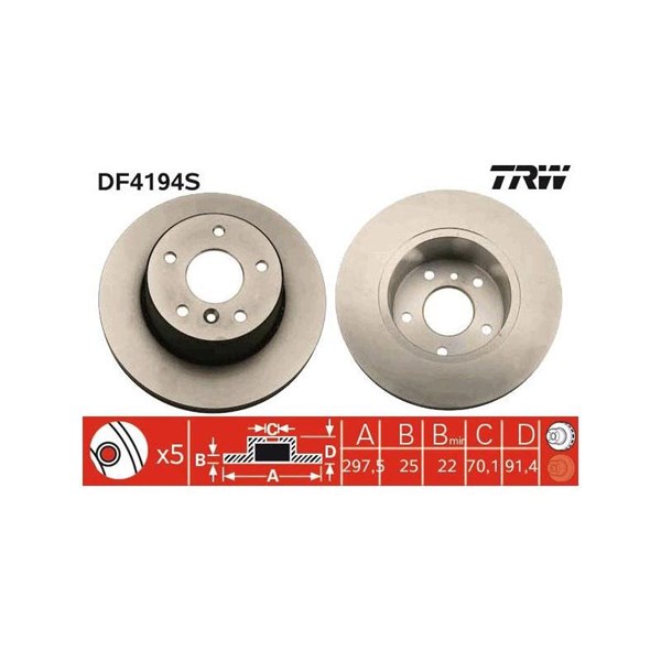 Bromsskiva Ventilerad, Framaxel Trw DF4194S TRW