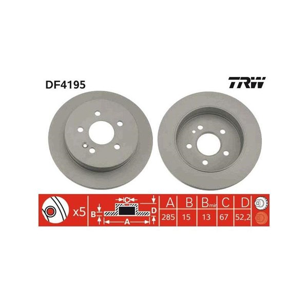 Bromsskiva Solid, Bakaxel Trw DF4195 TRW