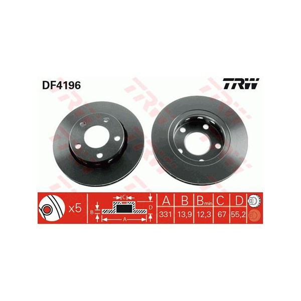 Bromsskiva Solid, Bakaxel Trw DF4196 TRW