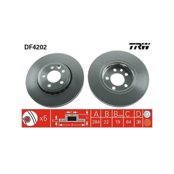 Bromsskiva Ventilerad, Framaxel Trw DF4202 TRW