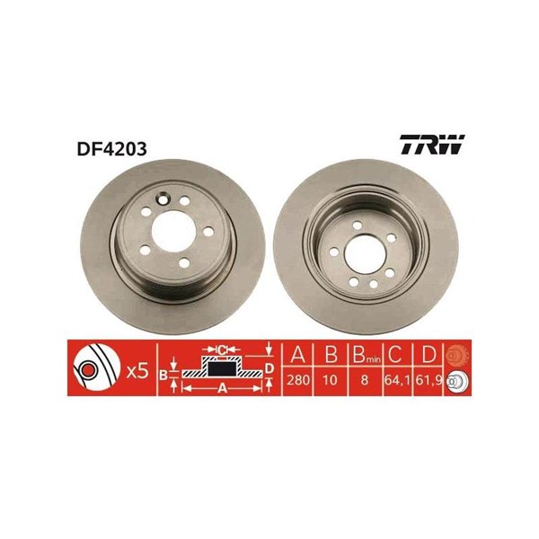 Bromsskiva Solid, Bakaxel Trw DF4203 TRW