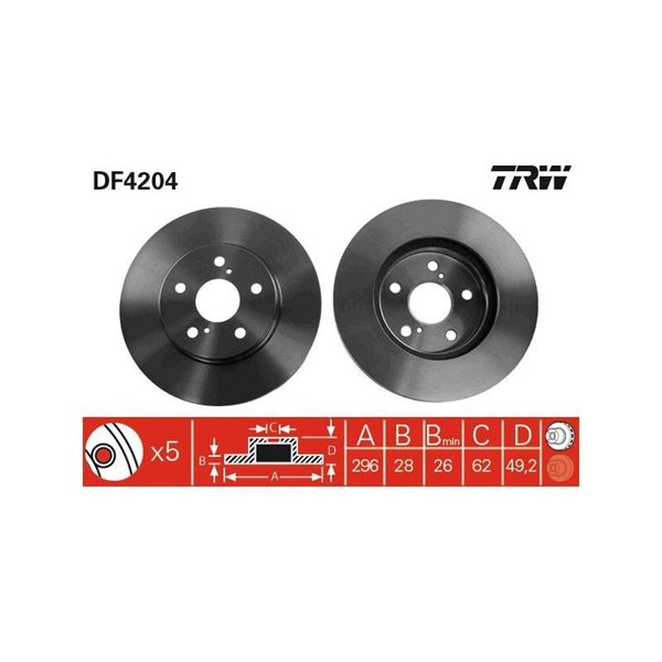 Bromsskiva Ventilerad, Framaxel Trw DF4204 TRW