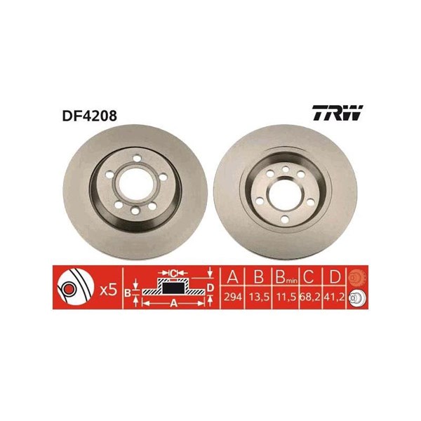 Bromsskiva Solid, Bakaxel Trw DF4208 TRW