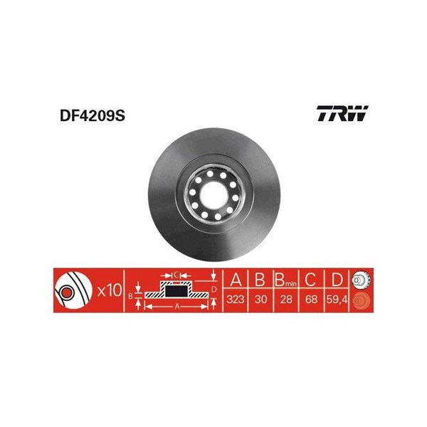 Bromsskiva Ventilerad, Framaxel Trw DF4209S TRW