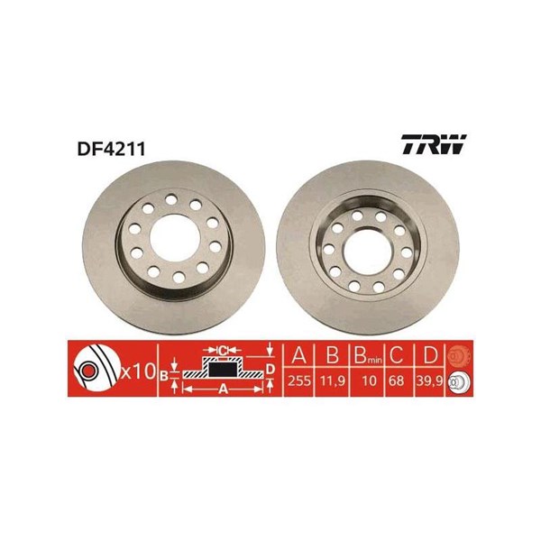 Bromsskiva Solid, Bakaxel Trw DF4211 TRW