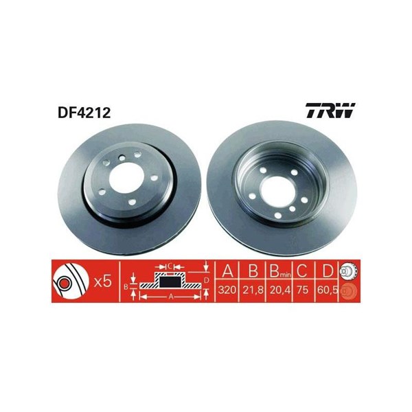Bromsskiva Ventilerad, Bakaxel Trw DF4212 TRW