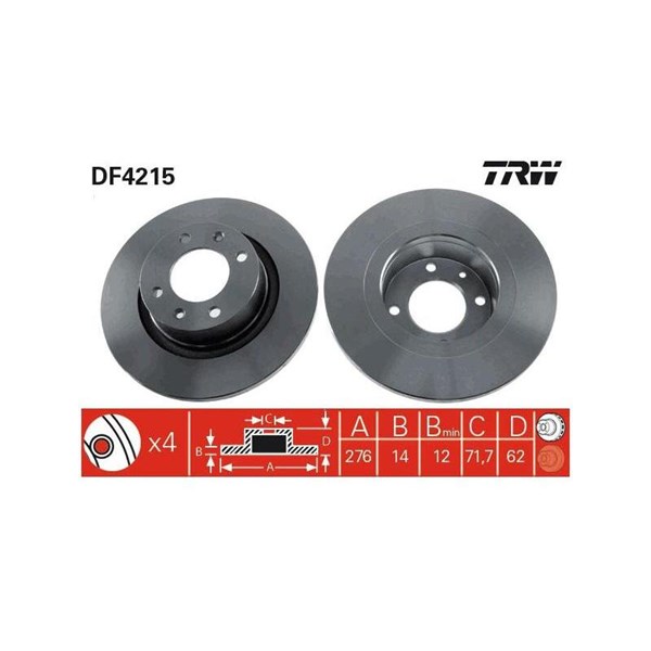 Bromsskiva Solid, Bakaxel, Framaxel Trw DF4215 TRW