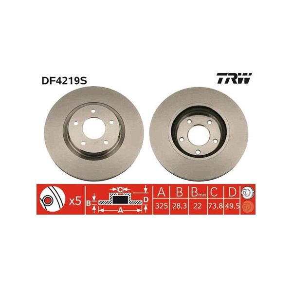 Bromsskiva Ventilerad, Framaxel Trw DF4219S TRW