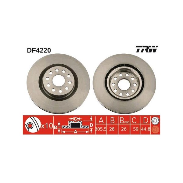 Bromsskiva Ventilerad, Framaxel Trw DF4220 TRW