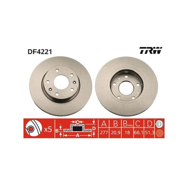 Bromsskiva Ventilerad, Framaxel Trw DF4221 TRW