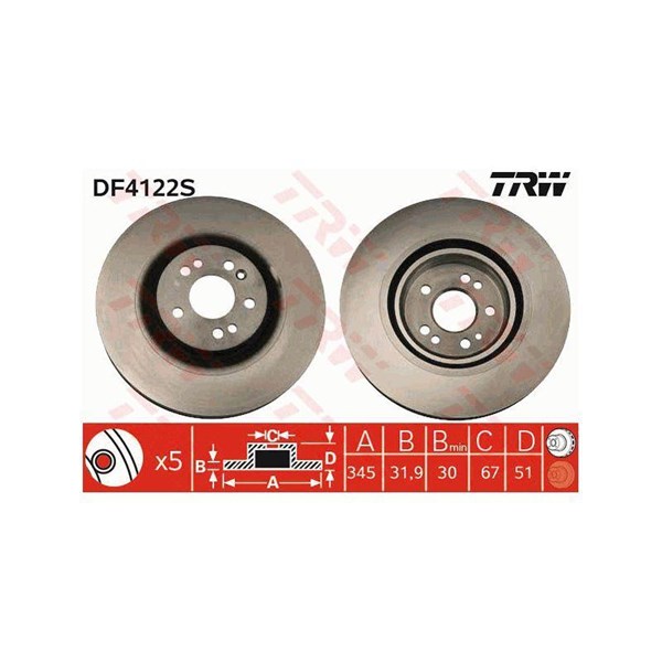 Bromsskiva Ventilerad, Framaxel Trw DF4222S TRW