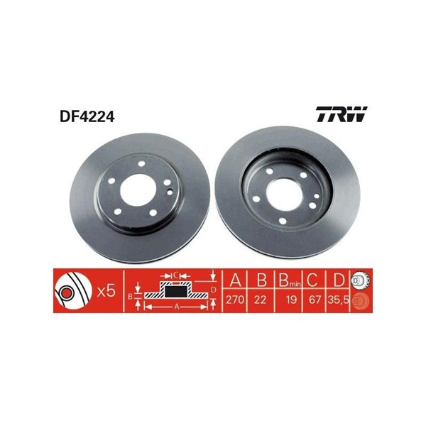 Bromsskiva Ventilerad, Framaxel Trw DF4224 TRW