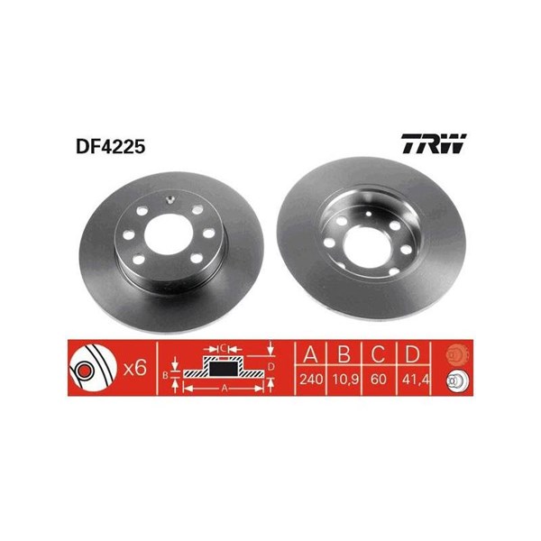 Bromsskiva Solid, Framaxel Trw DF4225 TRW