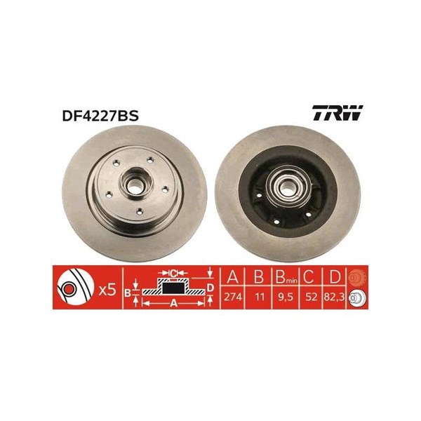 Bromsskiva Solid, Bakaxel Trw DF4227BS TRW