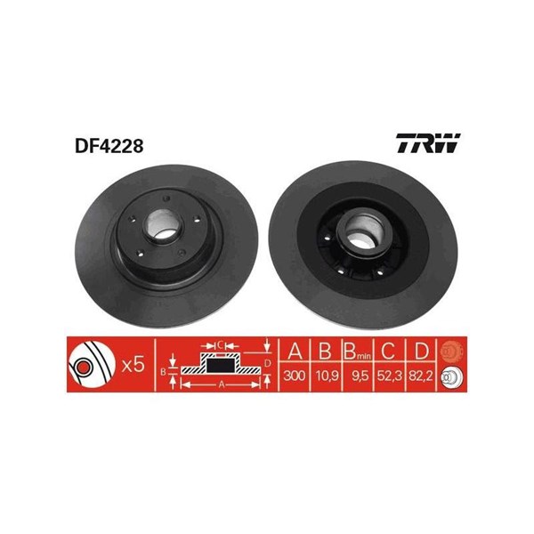 Bromsskiva Solid, Bakaxel Trw DF4228 TRW