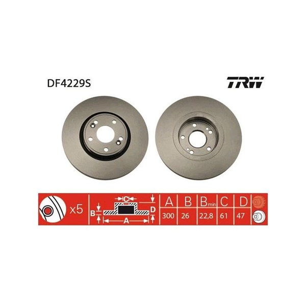 Bromsskiva Ventilerad, Framaxel Trw DF4229S TRW Bromsskiva Ventilerad, Framaxel Trw DF4229S TRW