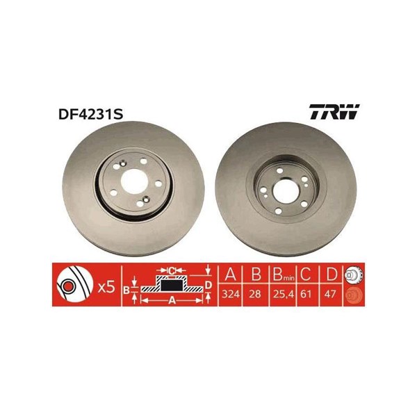 Bromsskiva Ventilerad, Framaxel Trw DF4231S TRW