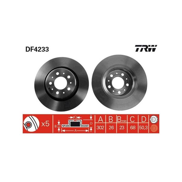 Bromsskiva Ventilerad, Framaxel Trw DF4233 TRW