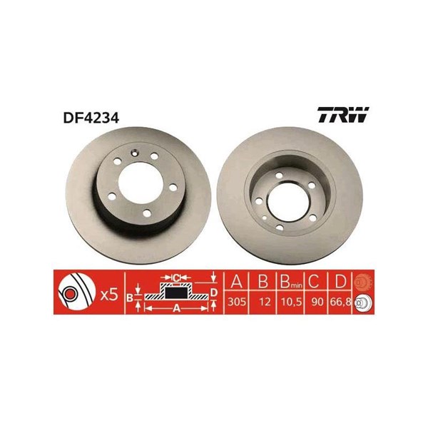 Bromsskiva Solid, Bakaxel Trw DF4234 TRW