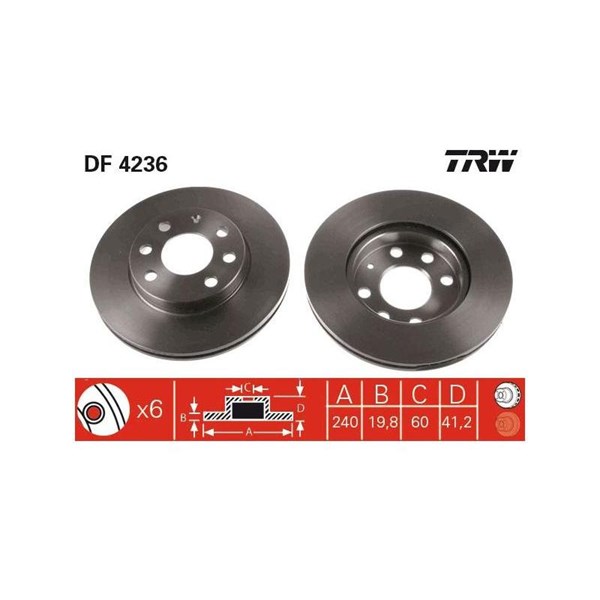 Bromsskiva Ventilerad, Framaxel Trw DF4236 TRW