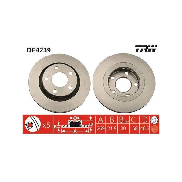 Bromsskiva Ventilerad, Bakaxel Trw DF4239 TRW