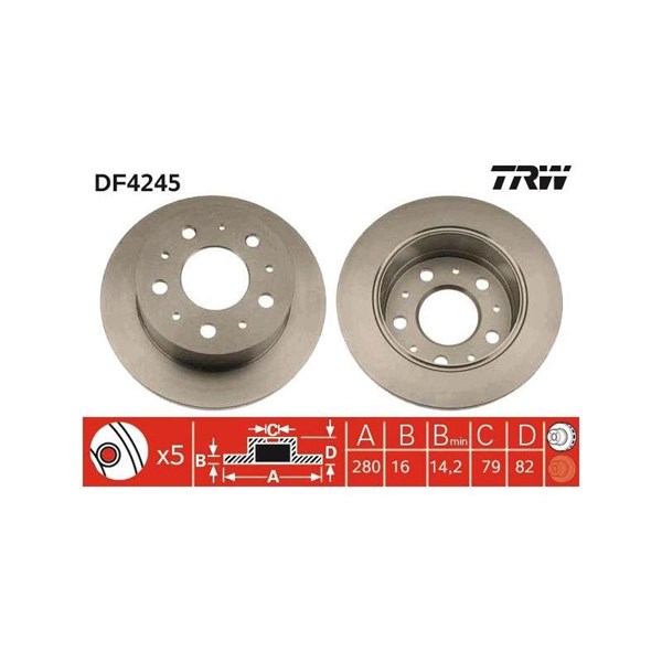 Bromsskiva Solid, Bakaxel Trw DF4245 TRW