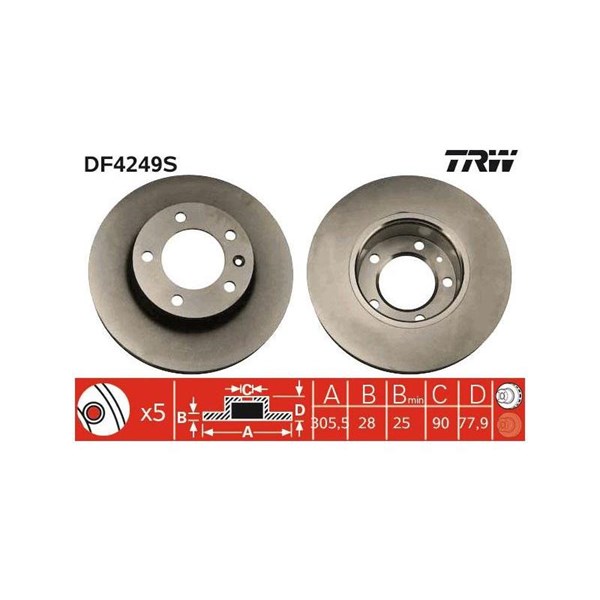 Bromsskiva Ventilerad, Framaxel Trw DF4249S TRW