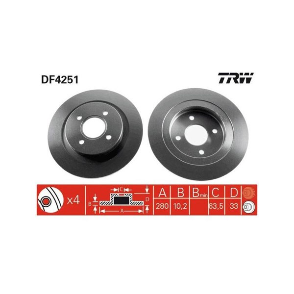 Bromsskiva Solid, Bakaxel Trw DF4251 TRW