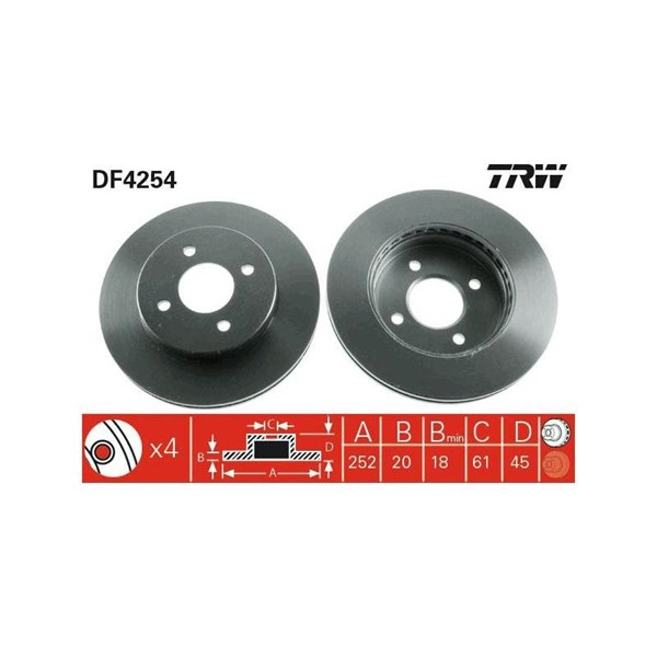 Bromsskiva Ventilerad, Framaxel Trw DF4254 TRW