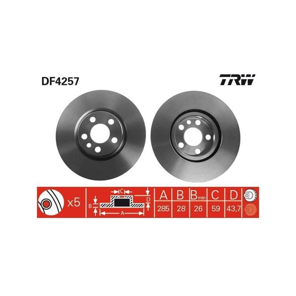 Bromsskiva Ventilerad, Framaxel Trw DF4257 TRW