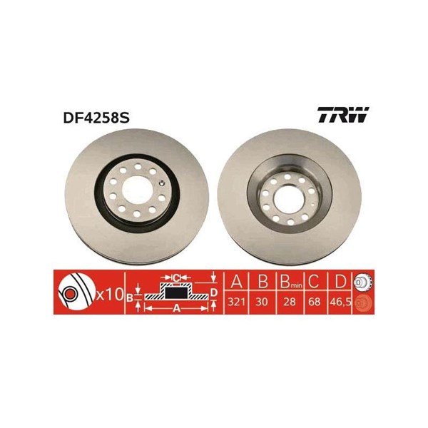 Bromsskiva Ventilerad, Framaxel Trw DF4258S TRW Bromsskiva Ventilerad, Framaxel Trw DF4258S TRW