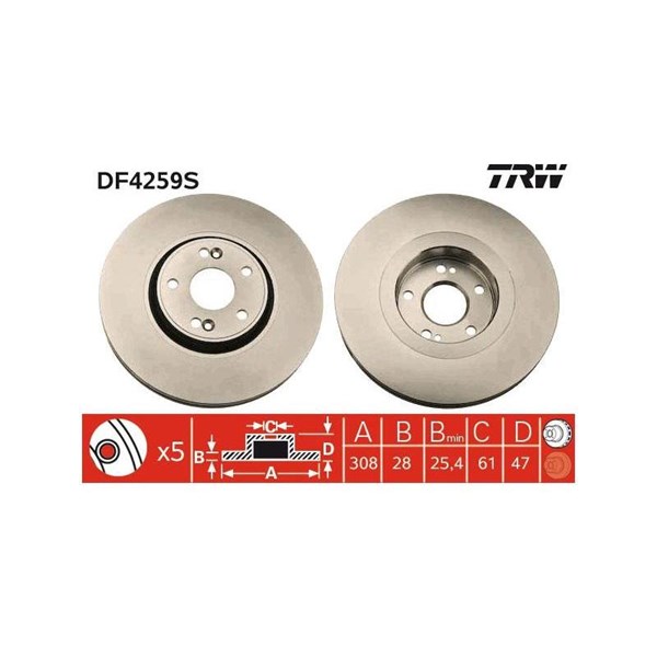 Bromsskiva Ventilerad, Framaxel Trw DF4259S TRW