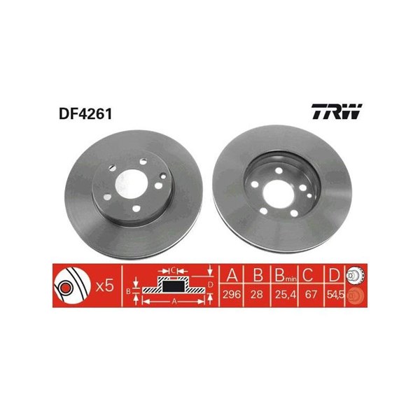 Bromsskiva Ventilerad, Framaxel Trw DF4261 TRW