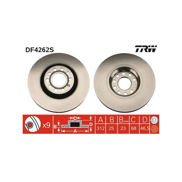 Bromsskiva Ventilerad, Framaxel Trw DF4262S TRW