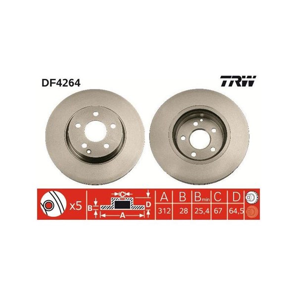 Bromsskiva Ventilerad, Framaxel Trw DF4264 TRW