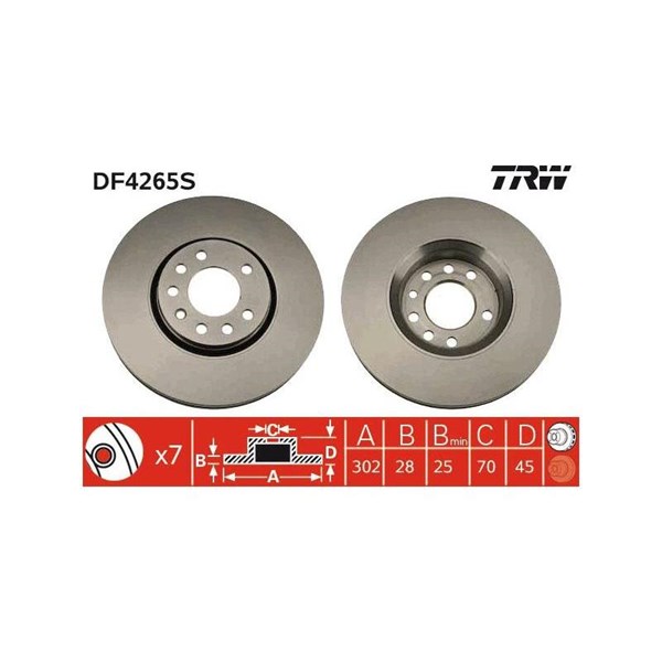 Bromsskiva Ventilerad, Framaxel Trw DF4265S TRW