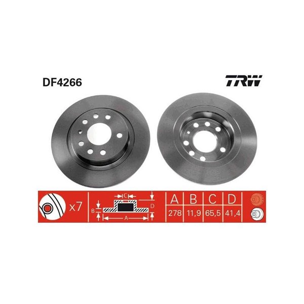 Bromsskiva Solid, Bakaxel Trw DF4266 TRW