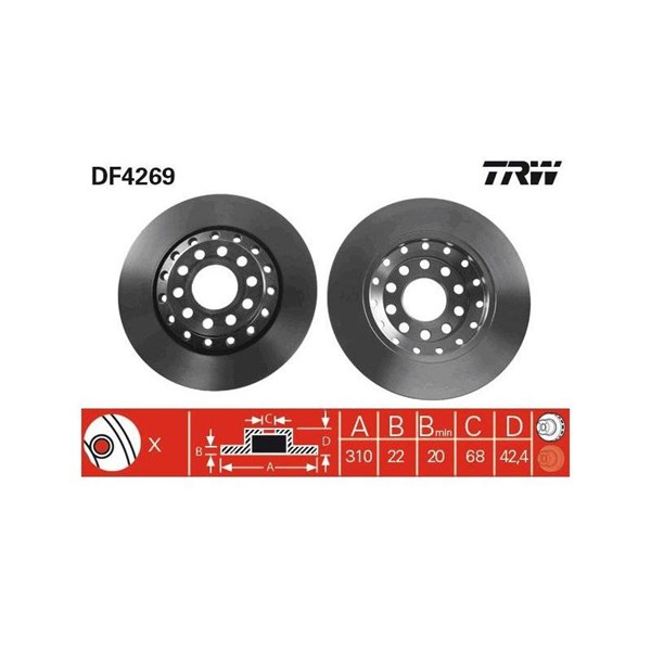 Bromsskiva Ventilerad, Bakaxel Trw DF4269 TRW