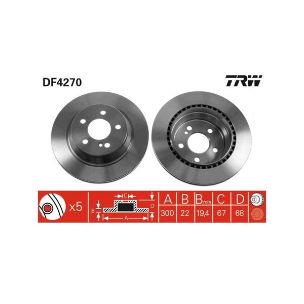 Bromsskiva Ventilerad, Bakaxel Trw DF4270 TRW